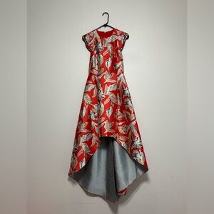 Floral High-Low Women's Dress in Red and Gray